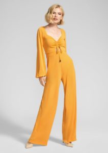 Alloy Apparel Tall Rachel Wide Leg Jumpsuit for Women in Yellow Gold Size 2XL | Polyester