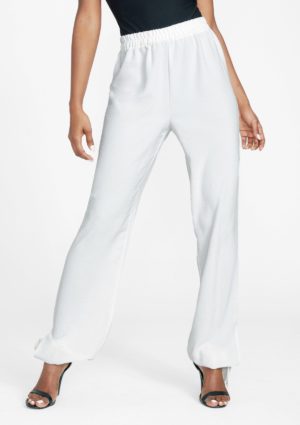 Alloy Apparel Tall Tie Leg Flowy Pants for Women in Off White Size XL length 37 | Polyester