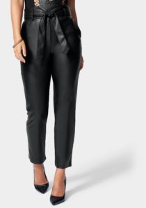 Belted Slim Leg Vegan Leather Pant