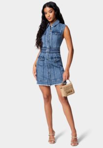 Braided Trim Denim Dress