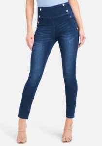 High Waisted Button Detail Skinny Jeans