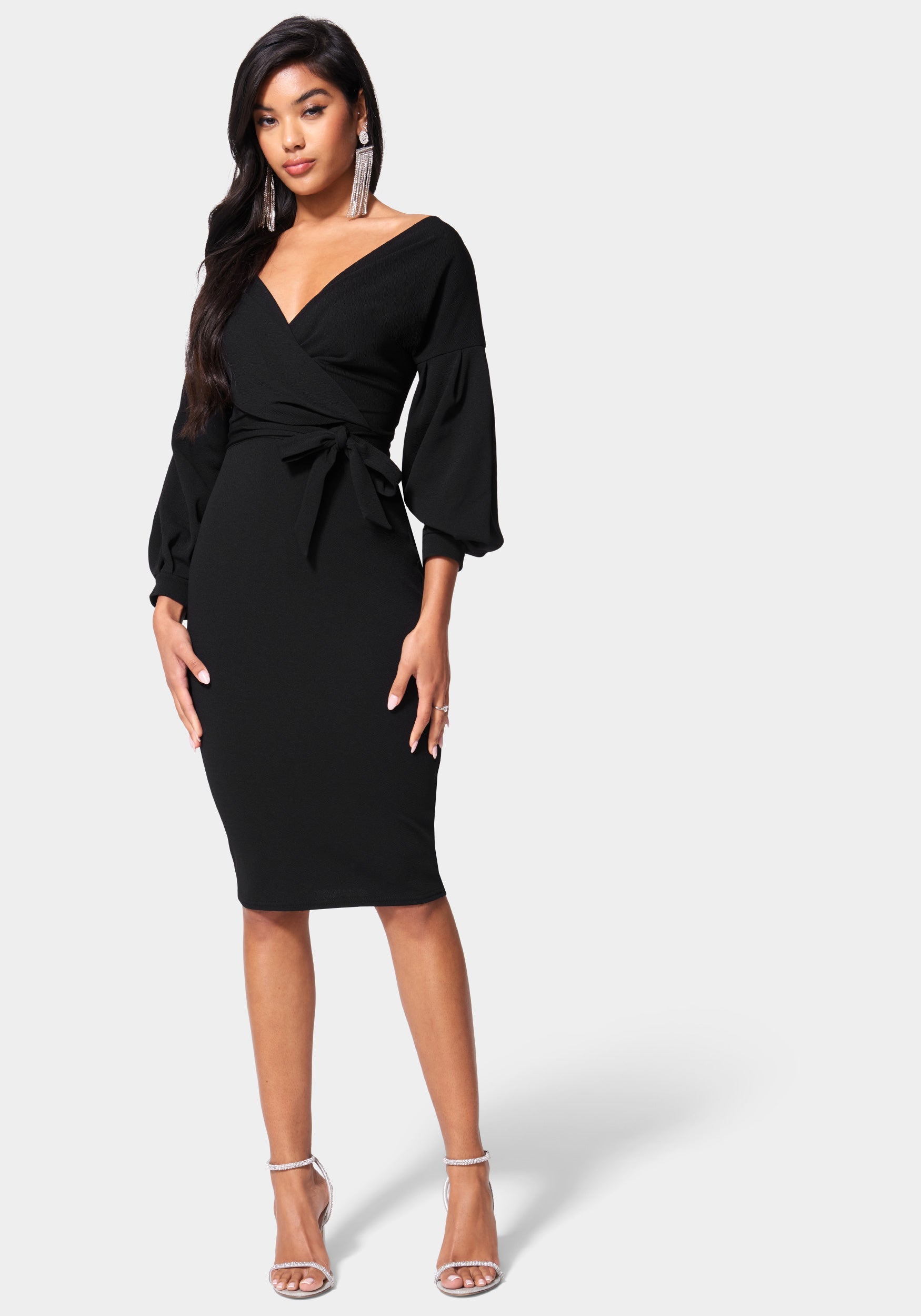 Off Shoulder Puff Sleeve Pencil Dress 