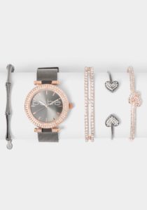 Black & Rose Gold Crystal Logo Watch Set