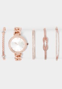 Rose Gold Crystal Logo Watch Set