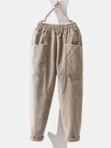 Corduroy Pocket Elastic Waist Casual Pant