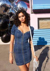 Jewel Trim Sweetheart Denim Dress