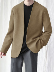 Men Collarless Loose Casual Long Sleeve Blazer