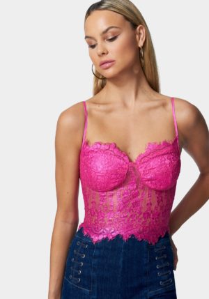Metallic Foiled Lace Bustier Top