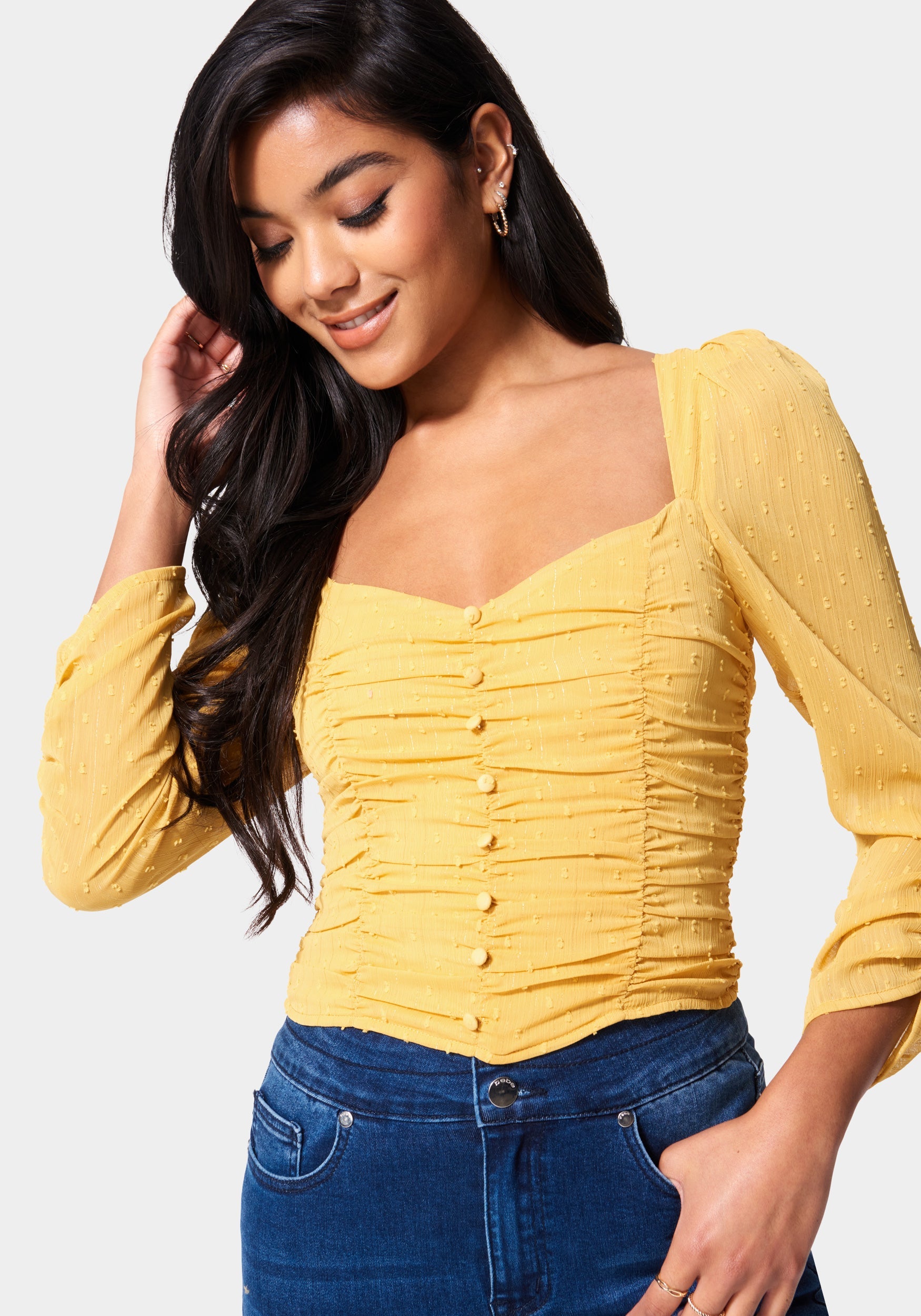 Puff Sleeve Ruched Woven Top