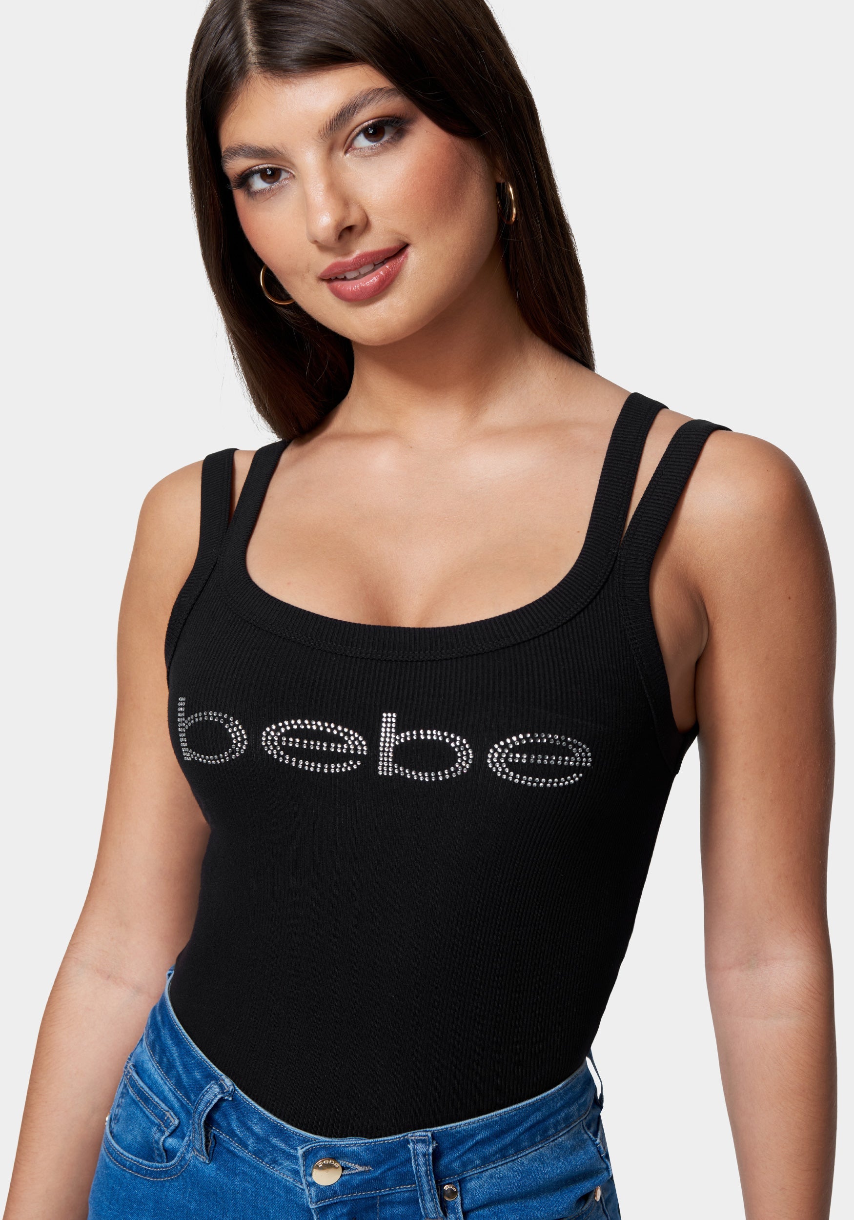 Bebe Logo Cropped Rib Top