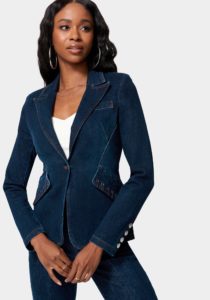 Eyelet Trim Tailored Denim Jacket