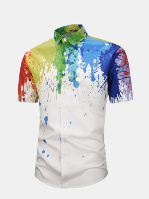 Mens 3D Colorful Abstract Splash-Paint Graffiti Doodle Printed Short Sleeve Shirt