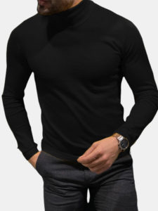 Mens High Neck Casual Long-sleeved Sweater