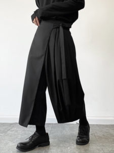 Mens Irregular Lace-up Pleated Wide-leg Pants