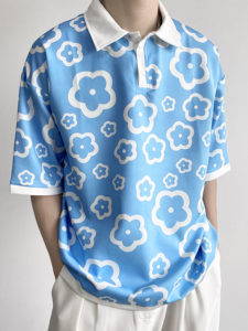 Mens Japan Flower Print Short Sleeve Shirt