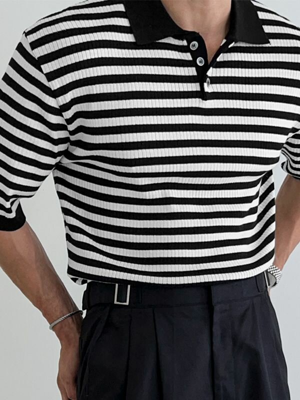 Mens Japan Striped Pattern Knit Shirt