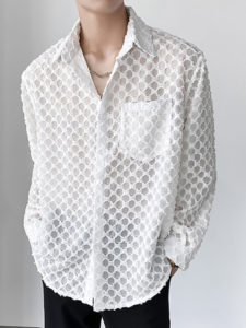 Mens Knitted Jacquard Hollow Long Sleeve Shirts