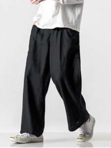 Mens Linen Straight Loose Wide-leg Pants