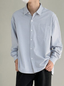 Mens Plaid Pattern Long Sleeve Loose Shirt