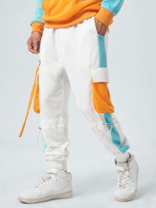 Mens Side Stripe Patchwork Drawcord Design Street Cargo Pants