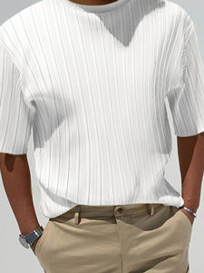 Mens Striped Stand Collar Short Sleeve T-Shirt