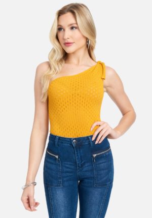 One Shoulder Pointelle Top