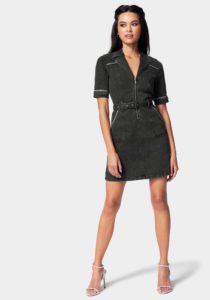 Rhinestone Trim Denim Dress