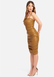 Ruched Midi Vegan Leather Dress