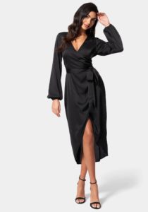 Satin Wrap High Low Dress