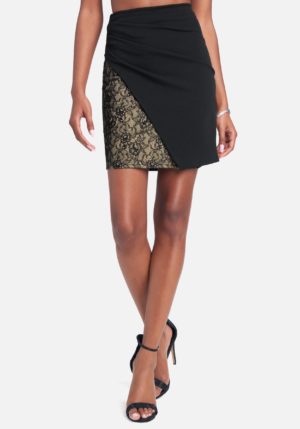 Side Lace Insert Knit Crepe Skirt