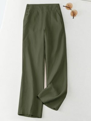 Solid Casual Wide Leg Pants For Women