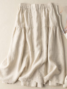 Solid Elastic Waist Button Front Skirt For Women