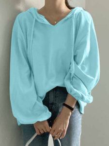 Solid Loose Drop Shoulder Long Sleeve Drawsting Hoodie