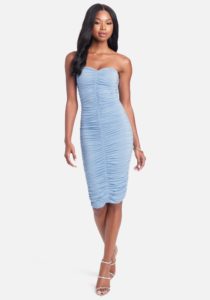 Strapless Ruched Sparkle Mesh Dress