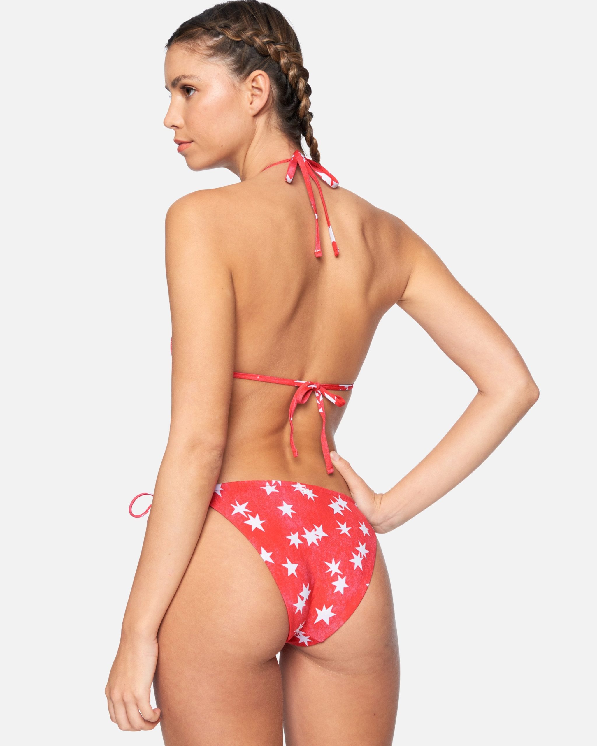 Women's Star Spangled Reversible Slider Tie Side Cheeky Bikini Bottom in Red Pepper Multi, Size XL