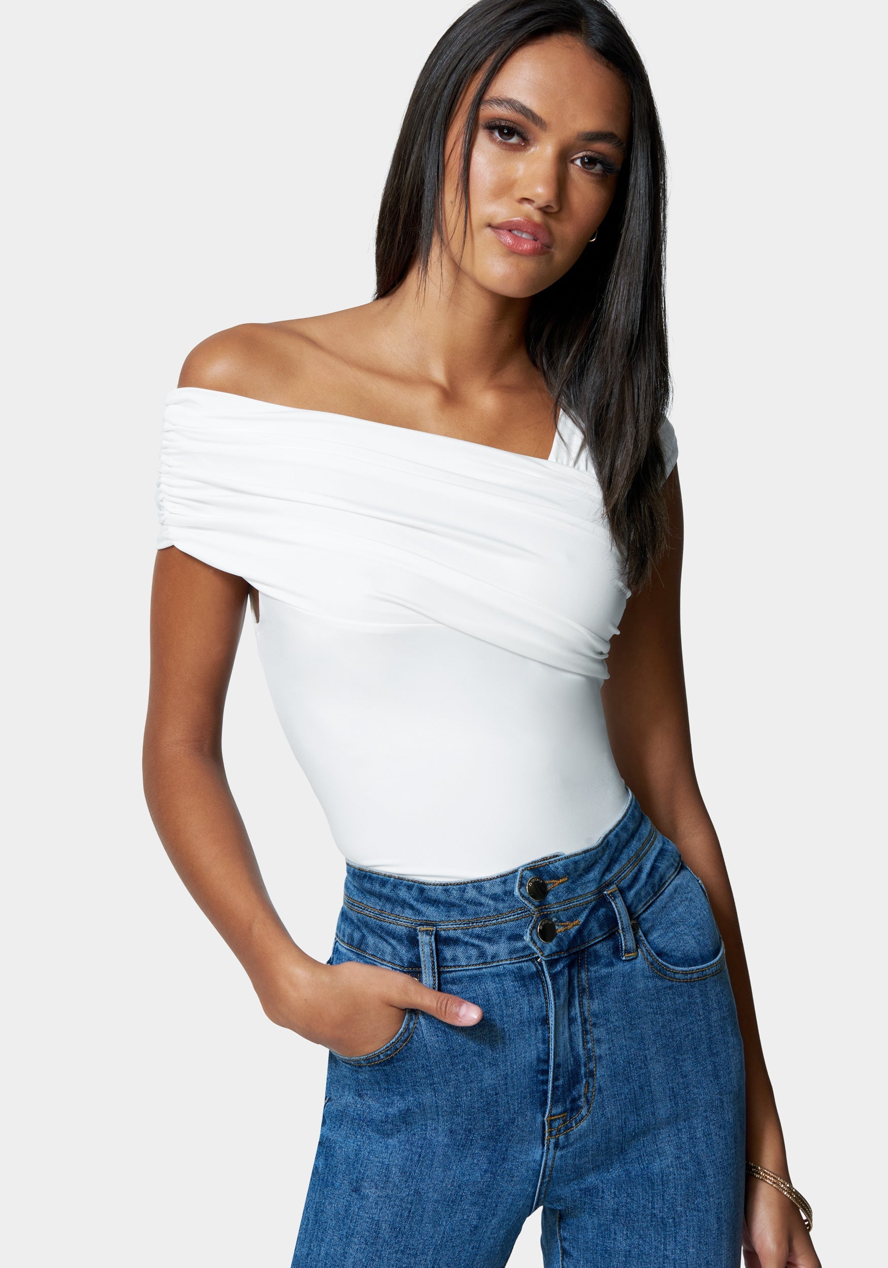 Asymmetric Ruched Neck Top