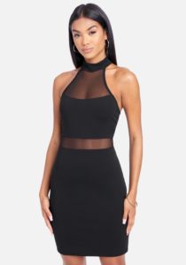 Illusion Mesh Cut Out Mini Halter Dress