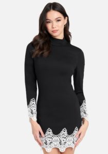 Lace Trim Mock Neck Dress