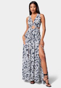 Printed Ring Detail Cut-Out Maxi