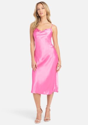 Satin Cowl Neck Slip Midi Dress