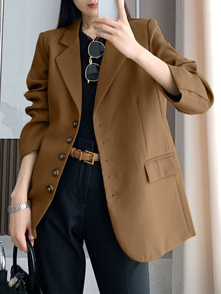 Solid Long Sleeve Button Front Lapel Blazer