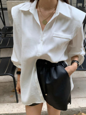 Solid Long Sleeve Lapel Blouse For Women