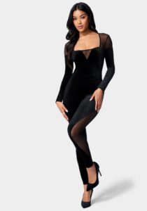 Velvet Mesh Combo Catsuit